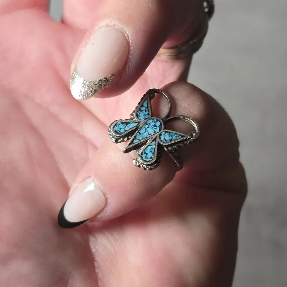 Silver Butterfly  Ring Size 6 Fine Jewelry Vintage Y2K Turquoise No Markings